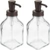 imagemDesign Square Glass Refillable Liquid Soap Dispenser Pump Bottle for Bathroom Vanity Countertop Kitchen Sink  Holds Hand Soap Dish Soap Hand Sanitizer Essential Oils  2 Pack  ClearBronzeClearBronze