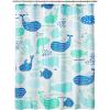 imagemDesign Fabric Shower Curtain 72quot x 72quot Machine Washable Quality Reinforced Buttonholes for Bathroom Guest Bath Stalls Tubs  Whales Design  Blues