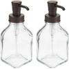 imagemDesign Square Glass Refillable Liquid Soap Dispenser Pump Bottle for Bathroom Vanity Countertop Kitchen Sink Holds Hand Soap Dish Soap Hand Sanitizer Essential Oils 2 Pack ClearBronzeClearBronze