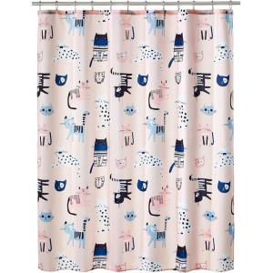 imagemDesign Fabric Shower Curtain 72quot x 72quot Machine Washable Quality Reinforced Buttonholes for Bathroom Guest Bath Stalls Tubs  Kitties Design  Pink