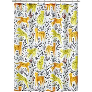 imagemDesign Fabric Shower Curtain 72quot x 72quot Machine Washable Quality Reinforced Buttonholes for Bathroom Guest Bath Stalls Tubs  Leopards Design  YellowOrange
