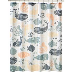 imagemDesign Fabric Shower Curtain 72quot x 72quot Machine Washable Quality Reinforced Buttonholes for Bathroom Guest Bath Stalls Tubs  Whales Design  Beige