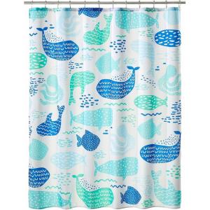 imagemDesign Fabric Shower Curtain 72quot x 72quot Machine Washable Quality Reinforced Buttonholes for Bathroom Guest Bath Stalls Tubs  Whales Design  Blues