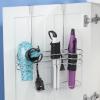 imagemDesign Hair Dryer Holder  Over Door Rack for Heated Tool and Hair Dryer Storage  Hanging Basket and Stand  SilverChrome