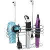 imagemDesign Hair Dryer Holder  Over Door Rack for Heated Tool and Hair Dryer Storage  Hanging Basket and Stand  SilverChrome