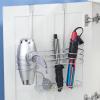 imagemDesign Hair Dryer Holder  Over Door Rack for Heated Tool and Hair Dryer Storage  Hanging Basket and Stand  SilverChrome