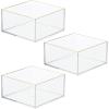 imagemDesign Makeup Organizer for Bathroom Bedroom and Vanity Countertops and Drawers Storage Bins for Cosmetics Brushes Eyeshadow Palettes Lipstick Blush  Square  3 Pack ClearSoft Brass