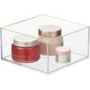 imagemDesign Makeup Organizer for Bathroom Bedroom and Vanity Countertops and Drawers Storage Bins for Cosmetics Brushes Eyeshadow Palettes Lipstick Blush  Square  3 Pack ClearSoft Brass