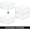 imagemDesign Makeup Organizer for Bathroom Bedroom and Vanity Countertops and Drawers Storage Bins for Cosmetics Brushes Eyeshadow Palettes Lipstick Blush  Square  3 Pack ClearSoft Brass