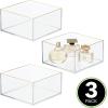 imagemDesign Makeup Organizer for Bathroom Bedroom and Vanity Countertops and Drawers Storage Bins for Cosmetics Brushes Eyeshadow Palettes Lipstick Blush  Square  3 Pack ClearSoft Brass