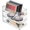 imagemDesign Plastic Beauty Organizer Bin for Bathroom Drawers Vanity or Countertops Storage for Makeup Brushes Palettes Blush Concealers or Hair Ties Lumiere Collection 3 Pack Clear
