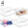imagemDesign Plastic Cosmetic Storage Organizer Box Containers Hinged Lid for Bedroom Bathroom Vanity Shelf or Cabinet Holds Masks Palettes Nail Polish Lumiere Collection 4 Pack  Clear