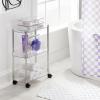 imagemDesign Plastic Shower Caddy Storage Organizer Utility Tote Divided Basket Bin  Metal Handle for Bathroom Dorm Kitchen Holds Soap Shampoo Conditioner  Aura Collection  ClearChrome
