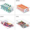 imagemDesign Plastic Storage Organizer Shallow Container Bin with Handles for Bathroom Kitchen Cabinet Pantry Home Organization  Holds Vitamins Supplements Makeup  Ligne Collection  4 Pack  Clear