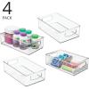imagemDesign Plastic Storage Organizer Shallow Container Bin with Handles for Bathroom Kitchen Cabinet Pantry Home Organization  Holds Vitamins Supplements Makeup  Ligne Collection  4 Pack  Clear