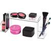 imagemDesign Small 2Tier Plastic HighRise Bathroom Cabinet Organizer  Vitamin Bottle Medicine Makeup Storage Shelf for Sink Counter and Vanity  Perfect for Hair Product Organization  2 Pack Clear