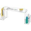 imagemDesign Small 2Tier Plastic HighRise Bathroom Cabinet Organizer  Vitamin Bottle Medicine Makeup Storage Shelf for Sink Counter and Vanity  Perfect for Hair Product Organization  2 Pack Clear