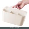 imagemDesign Small Plastic ShowerBath Storage Organizer Caddy Tote with Handle for Dorm Shelf Cabinet  Hold Soap Shampoo Conditioner Combs Brushes Lumiere Collection CreamBeige