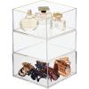 imagemDesign Makeup Organizer for Bathroom Bedroom and Vanity Countertops and Drawers Storage Bins for Cosmetics Brushes Eyeshadow Palettes Lipstick Blush Square 3 Pack ClearSoft Brass