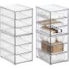 imagemDesign Plastic Stackable Organizer with 3 Drawers PullOut Drawer Storage Bin for Bathroom SinkCabinet Organization Perfect for Makeup Small Towels and More Lumiere Collection 4 Pack Clear