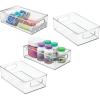imagemDesign Plastic Storage Organizer Shallow Container Bin with Handles for Bathroom Kitchen Cabinet Pantry Home Organization  Holds Vitamins Supplements Makeup  Ligne Collection  4 Pack  Clear