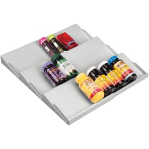imagemDesign Plastic AdjustableExpandable Vitamin Rack Drawer Organizer Tray Insert for Bathroom Vanity Drawers  3 Slanted Storage Shelves  Supplements Medication  Light Gray