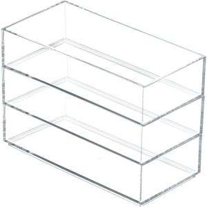imagemDesign Plastic Beauty Organizer Bin for Bathroom Drawers Vanity or Countertops Storage for Makeup Brushes Palettes Blush Concealers or Hair Ties Lumiere Collection 3 Pack Clear