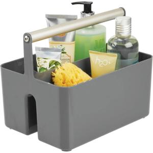 imagemDesign Plastic Shower Caddy Storage Organizer Utility Tote Divided Basket Bin  Metal Handle for Bathroom Dorm Kitchen Holds Soap Shampoo Conditioner  Aura Collection  Dark GrayMatte Satin