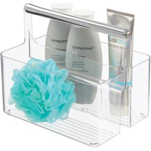 imagemDesign Plastic Shower Caddy Storage Organizer Utility Tote Divided Basket Bin  Metal Handle for Bathroom Dorm Kitchen Holds Soap Shampoo Conditioner  Aura Collection  ClearChrome