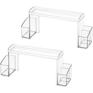 imagemDesign Small 2Tier Plastic HighRise Bathroom Cabinet Organizer  Vitamin Bottle Medicine Makeup Storage Shelf for Sink Counter and Vanity  Perfect for Hair Product Organization  2 Pack Clear