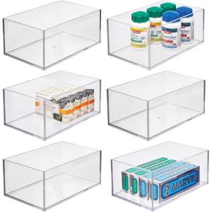 imagemDesign Small Bathroom Storage Organizer Bin for Soap Body Wash Shampoo Lotion Conditioner Hand Towels Hair Accessories Body Spray Mouthwash  Prism Collection  6 Pack  Clear