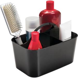 imagemDesign Small Plastic ShowerBath Storage Organizer Caddy Tote with Handle for Dorm Shelf Cabinet  Hold Soap Shampoo Conditioner Combs Brushes Lumiere Collection BlackPack of 1