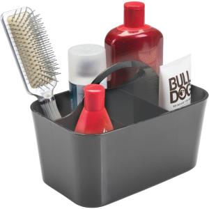 imagemDesign Small Plastic ShowerBath Storage Organizer Caddy Tote with Handle for Dorm Shelf Cabinet  Hold Soap Shampoo Conditioner Combs Brushes Lumiere Collection Dark Gray