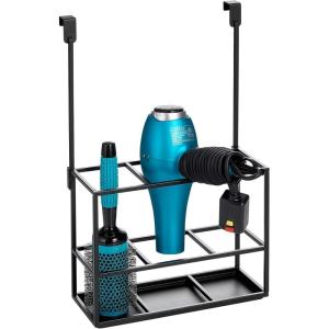 imagemDesign Steel Bathroom Over Cabinet Door Hair Tool Storage Organizer Accessory Basket Tray Hang Holder for Hair Dryer Straightener Curling Iron Styling Products Citi Collection Matte Black