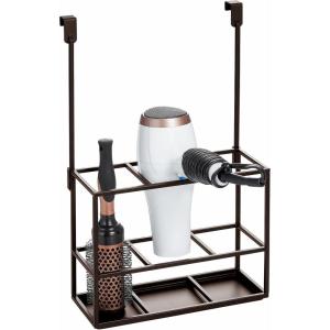imagemDesign Steel Bathroom Over Cabinet Door Hair Tool Storage Organizer Accessory Basket Tray Hang Holder for Hair Dryer Straightener Curling Iron Styling Products Citi Collection Bronze