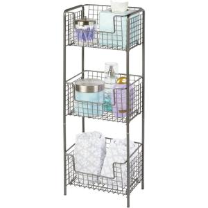 imagemDesign Steel Freestanding Storage Organizer Tower Rack Basket Shelf Metal 3Tier Furniture Unit for MasterGuest Bathroom Powder Room  Holds Bath Towels Soap  Concerto Collection  Graphite Gray