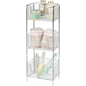 imagemDesign Steel Freestanding Storage Organizer Tower Rack Basket Shelf Metal 3Tier Furniture Unit for MasterGuest Bathroom Powder Room  Holds Bath Towels Soap  Concerto Collection  Chrome