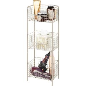 imagemDesign Steel Freestanding Storage Organizer Tower Rack Basket Shelf Metal 3Tier Furniture Unit for MasterGuest Bathroom Powder Room  Holds Bath Towels Soap  Concerto Collection  Satin