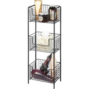 imagemDesign Steel Freestanding Storage Organizer Tower Rack Basket Shelf Metal 3Tier Furniture Unit for MasterGuest Bathroom Powder Room  Holds Bath Towels Soap  Concerto Collection  Black