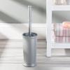 imagemDesign Compact Freestanding Plastic Toilet Bowl Brush and Holder for Bathroom Storage and Organization  Space Saving Sturdy Deep Cleaning Covered Brush  Silver
