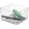 imagemDesign Large Modern Stackable Plastic Storage Organizer Bin Basket with Handles for Bathroom Vanity Organization  Shelf Cubby Cabinet or Closet Organizing Decor  Ligne Collection  4 Pack Clear