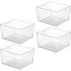 imagemDesign Large Modern Stackable Plastic Storage Organizer Bin Basket with Handles for Bathroom Vanity Organization  Shelf Cubby Cabinet or Closet Organizing Decor  Ligne Collection  4 Pack Clear