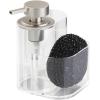imagemDesign Liquid Soap Dispenser Pump Bottle Caddy with 2 Storage Compartments for Kitchen Sinks Countertops  Holds and Stores Sponges Scrubbers and Brushes  ClearBrushed