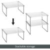 imagemDesign Metal Stacking Storage Organization for Kitchen Cabinet Shelves in Pantry Cupboard FridgeFreezer Organizer Stand for Plates Bowls Mugs Ligne Collection 2 Pack ClearMatte Black