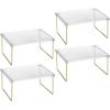 imagemDesign Metal Stacking Storage Organization for Shelves Inside Cabinet in Kitchen Pantry Cupboard FridgeFreezer Organizer Stand for Plates Bowls Mugs Ligne Collection 4 Pack ClearSoft Brass