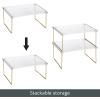 imagemDesign Metal Stacking Storage Organization for Shelves Inside Cabinet in Kitchen Pantry Cupboard FridgeFreezer Organizer Stand for Plates Bowls Mugs Ligne Collection 4 Pack ClearSoft Brass