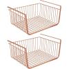 imagemDesign Metal Under Shelf Basket for Kitchen Storage  Wire Farmhouse Sliding Bin Basket for Pantry  Large Open Front Organizer for Food Drinks Snacks  Hyde Collection 2 Pack  CopperCopper