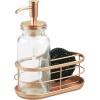 imagemDesign Modern GlassMetal Kitchen Sink Countertop Liquid Hand Soap Dispenser Pump Bottle Caddy with Storage Compartments  Holds and Stores Sponges Scrubbers and Brushes  ClearCopper