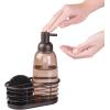 imagemDesign Modern GlassMetal Kitchen Sink Countertop Liquid Hand Soap Dispenser Pump Bottle Caddy with Storage Compartments  Includes Scrubber  Holds Sponges Scrubbers and Brushes  Sand BrownBronze