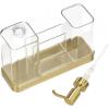 imagemDesign Plastic Kitchen Sink Countertop Liquid Hand Soap Dispenser Pump Bottle Organizer Holder with Storage for Kitchen Bathroom  Holds Dish Sponge and Brushes  Omni Collection  Soft BrassClear